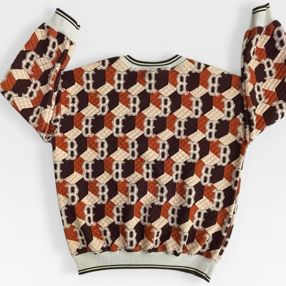 MLB Korea Boston Red Sox Sweatshirt Mens Medium Brown Rust Sweater Argyle Cube - Picture 2 of 8